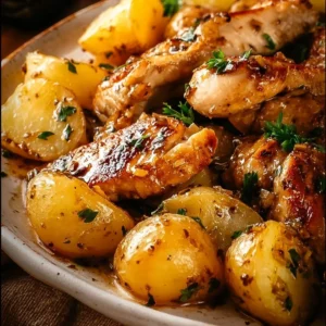 One-Pan Garlic Butter Chicken with Potatoes, a delicious easy dinner recipe