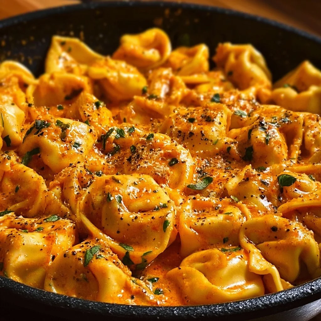 One-Pot Spicy Garlic Butter Chicken Tortellini in a creamy garlic sauce