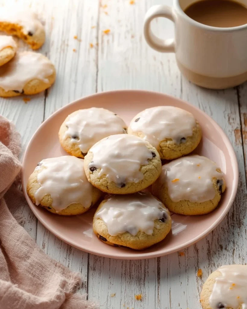 Delicious Orange Ricotta Cookies on a plate, garnished with orange zest.