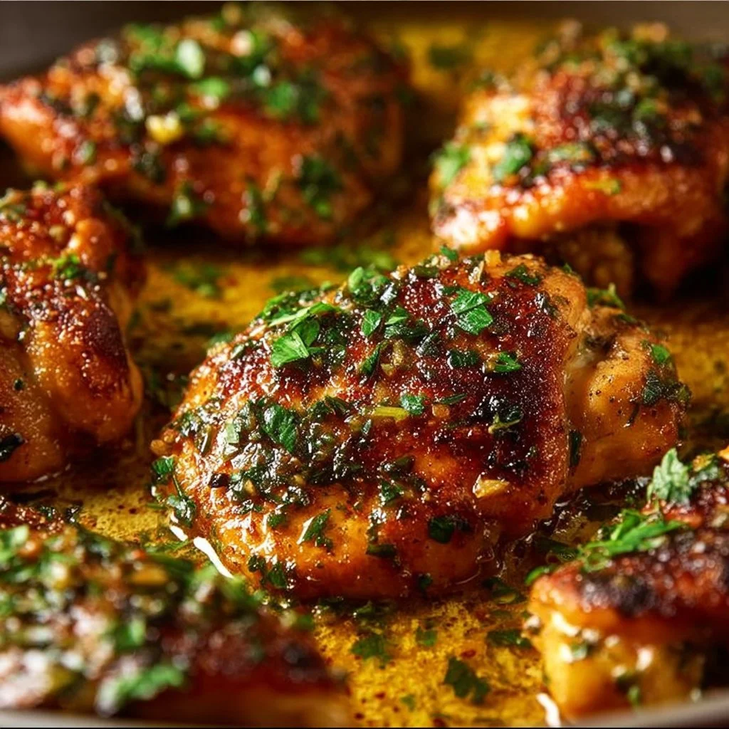 Delicious garlic butter chicken served with herbs and spices