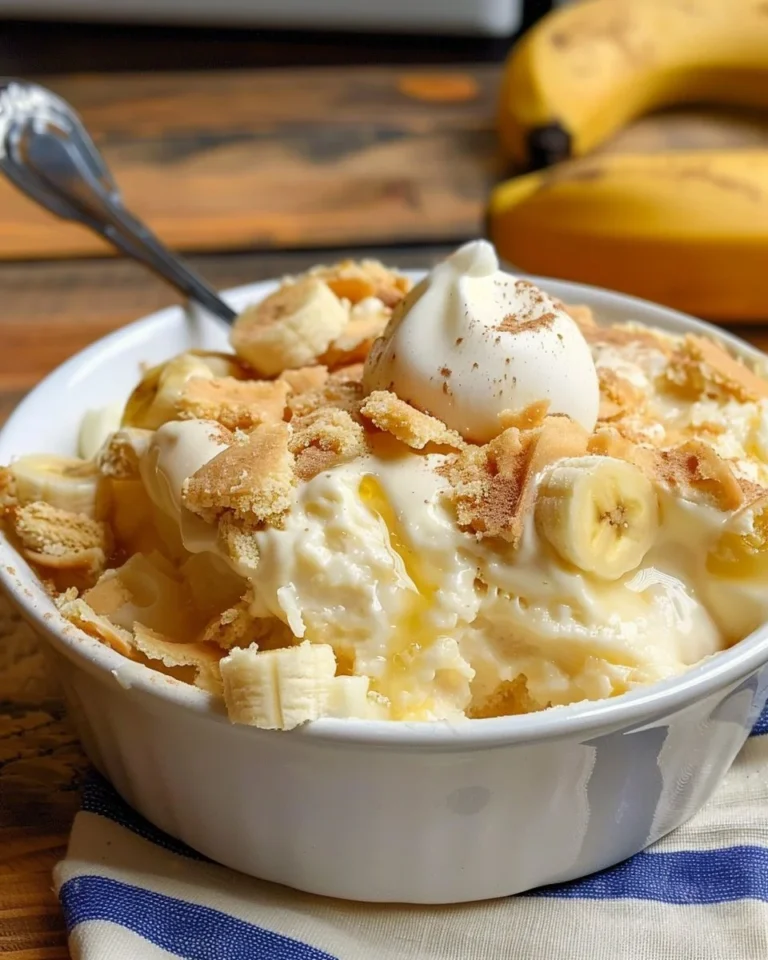 Delicious banana pudding dessert in a glass with fresh bananas and whipped cream