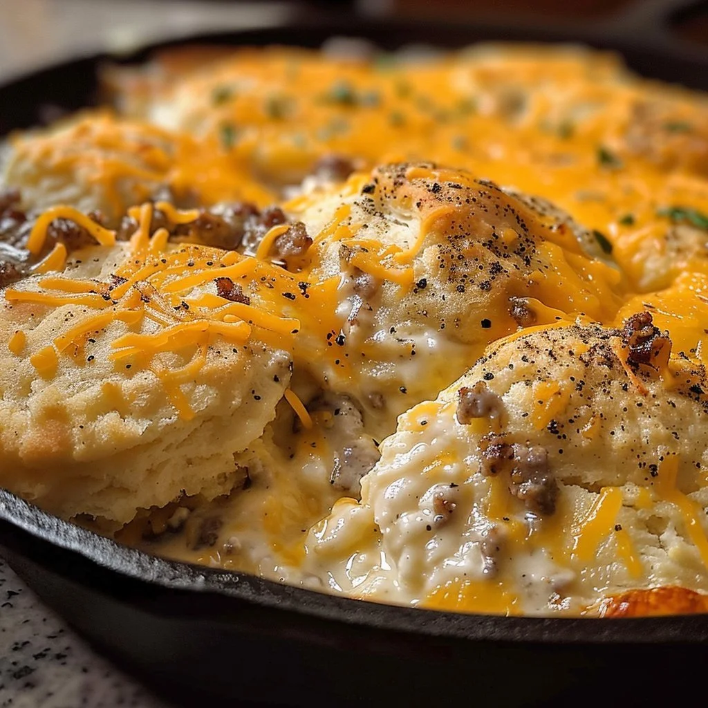 Biscuits Gravy Hashbrown Bake