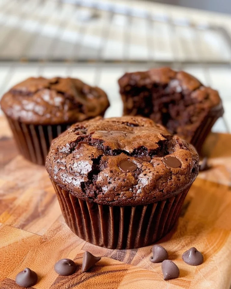 Freshly baked brownie muffins cooling on a wire rack
