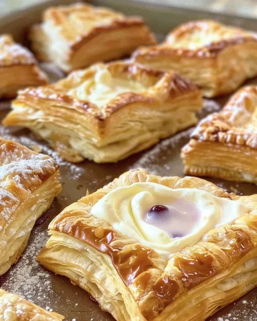 Delicious cream cheese danishes with flaky pastry and creamy filling
