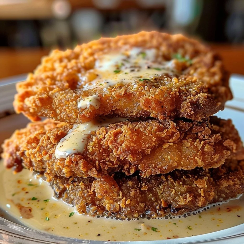 Crispy buttermilk chicken fried steak served with gravy and sides