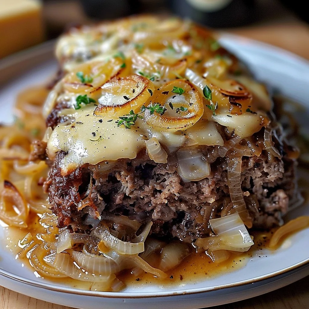 Delicious Crockpot French Onion Beefloaf cooking in a slow cooker.