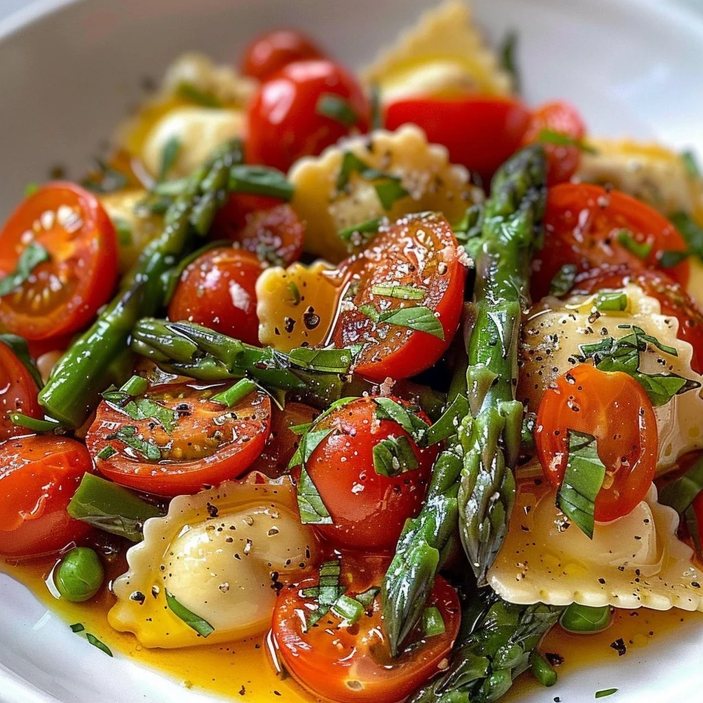 Ravioli with Tomatoes, Asparagus, and Herbs